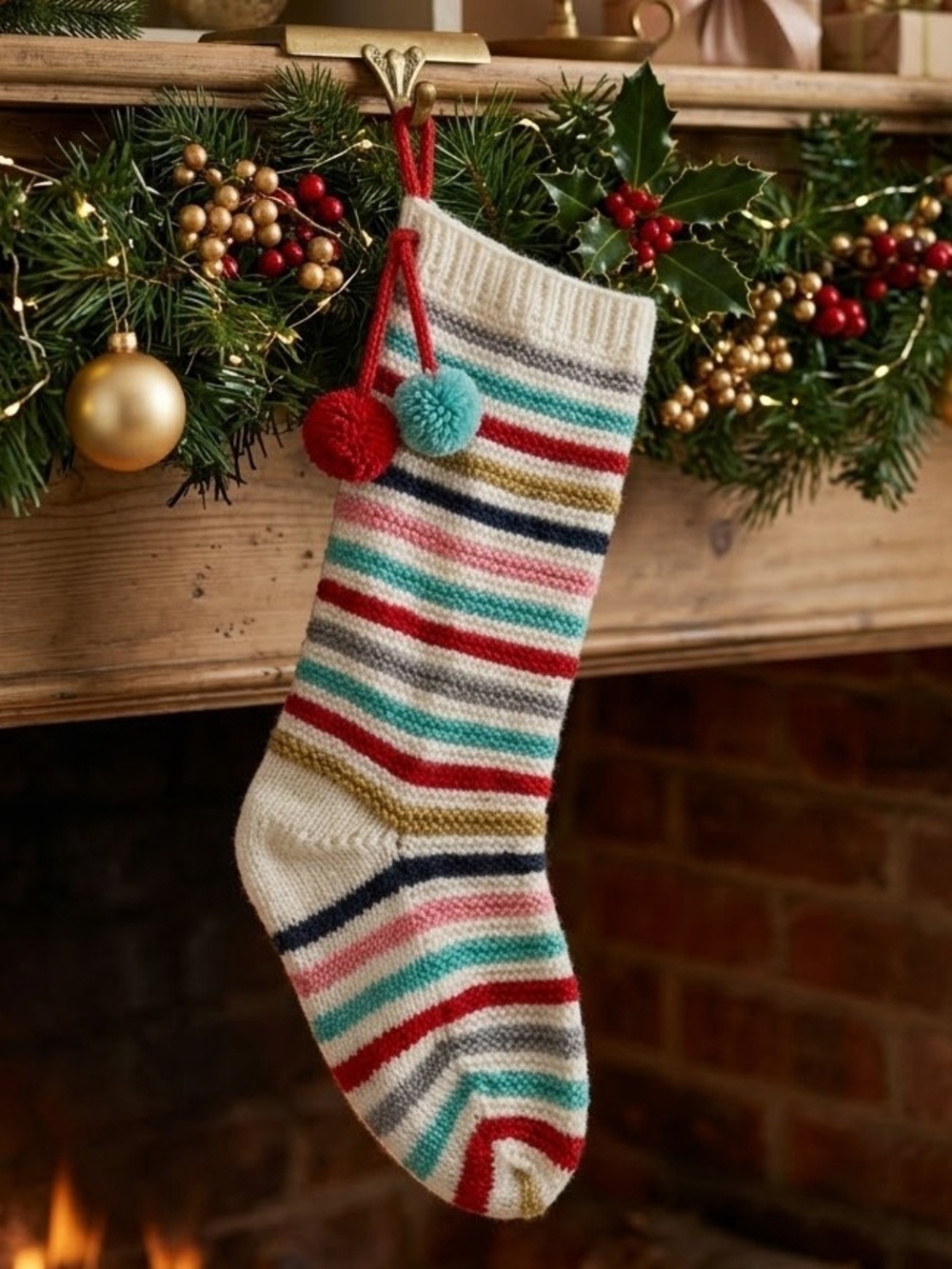 Indigo Chapters Striped Knit Acrylic Holiday Stocking Multicolour Brand New